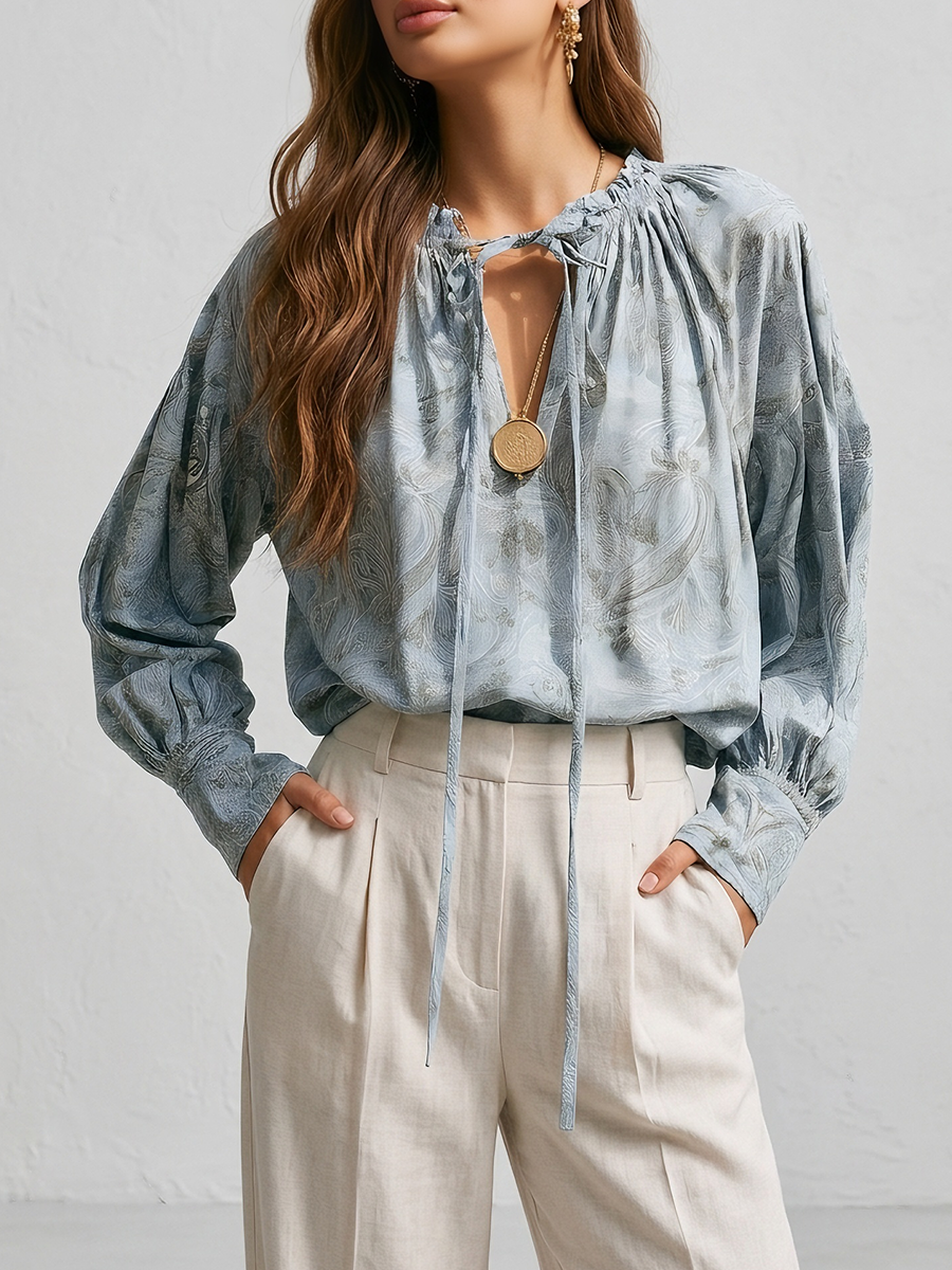 Remi | Boho Lace-Up V-Neck Balloon Sleeve Flowy