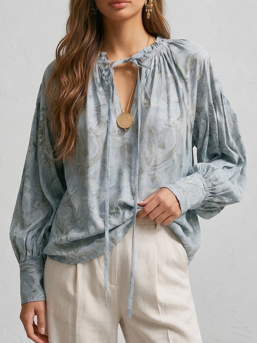 Remi | Boho Lace-Up V-Neck Balloon Sleeve Flowy