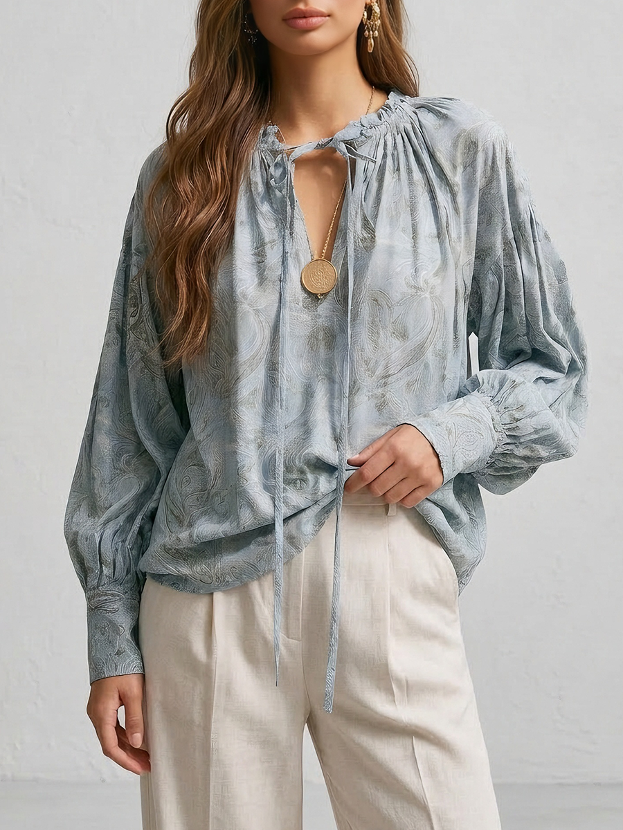 Remi | Boho Lace-Up V-Neck Balloon Sleeve Flowy