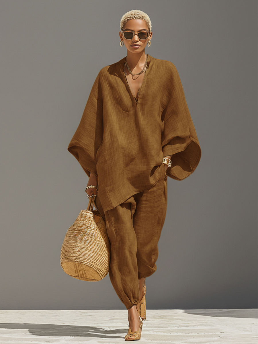 Arabella | Neutral Linen Set Asymmetric