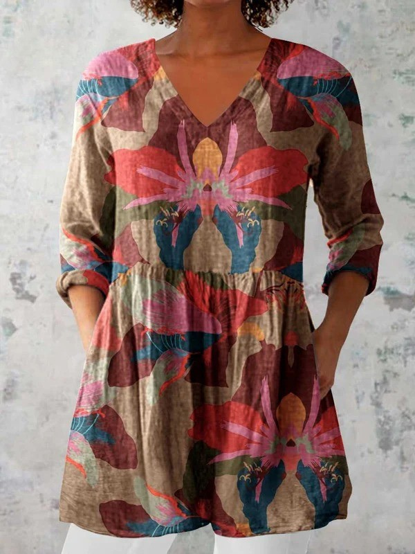 Sarah™ | Long Blouse with V-Neck