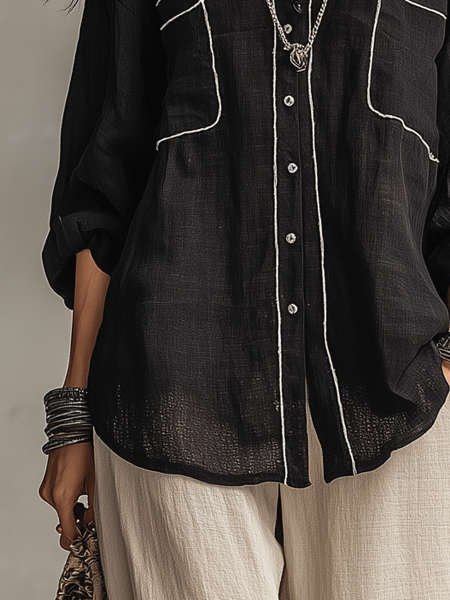Quinn | Modern Bohemian Effortless Black Linen Shirt
