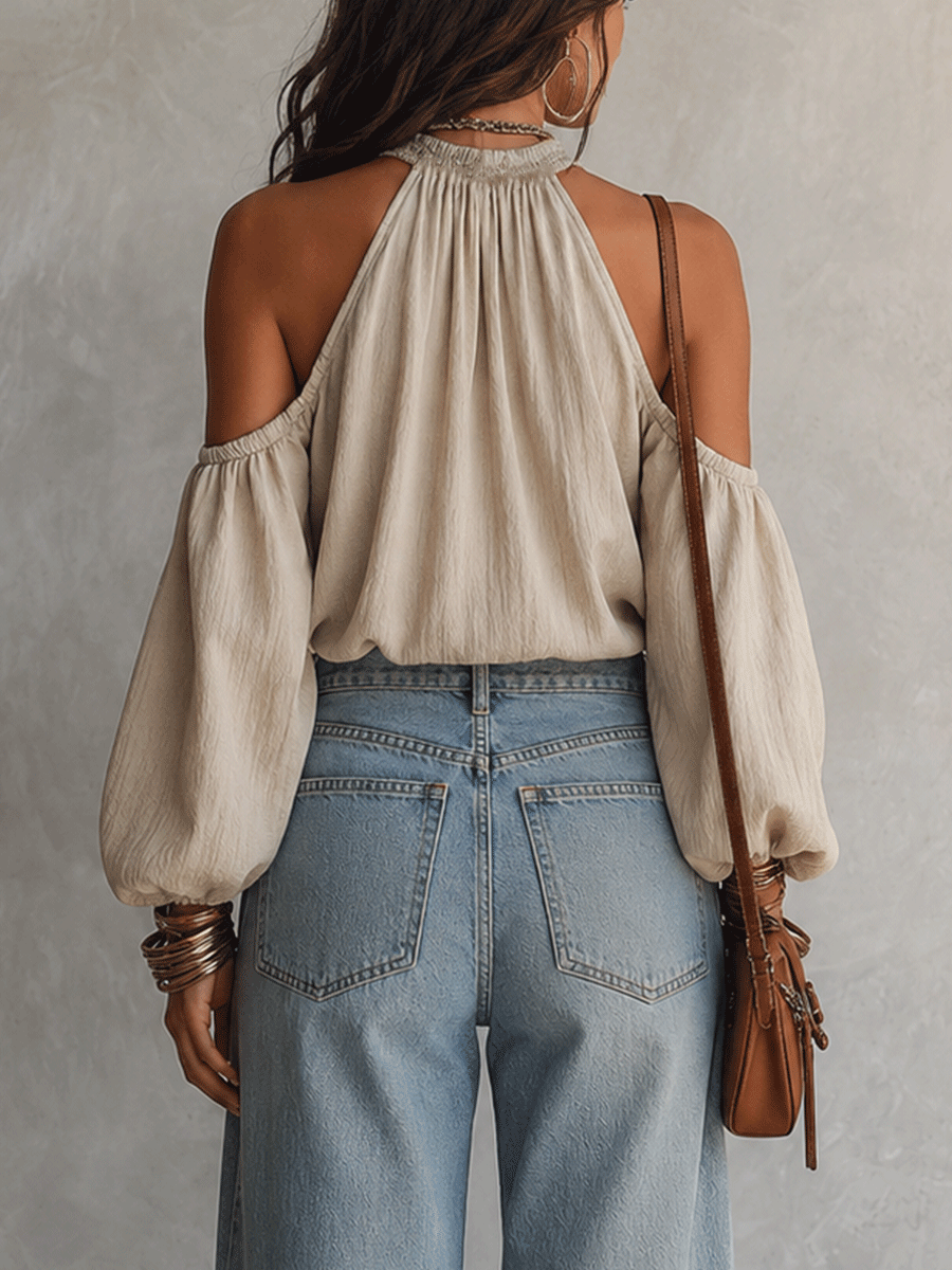 Bex | Bohemian Cold-Shoulder Resort Linen Blouse