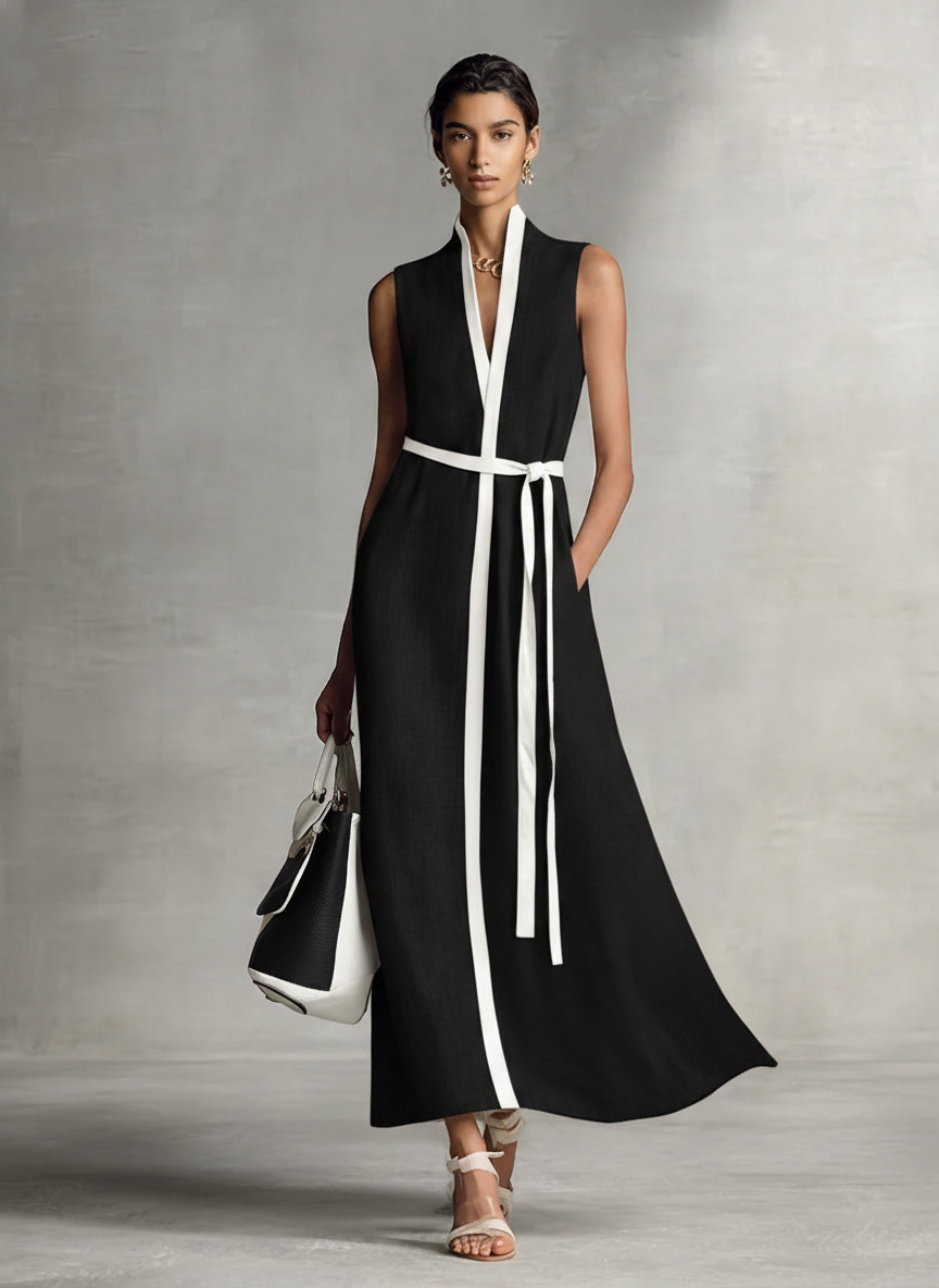 Bella | Sleeveless V-Neck Tie-Waist Cotton
