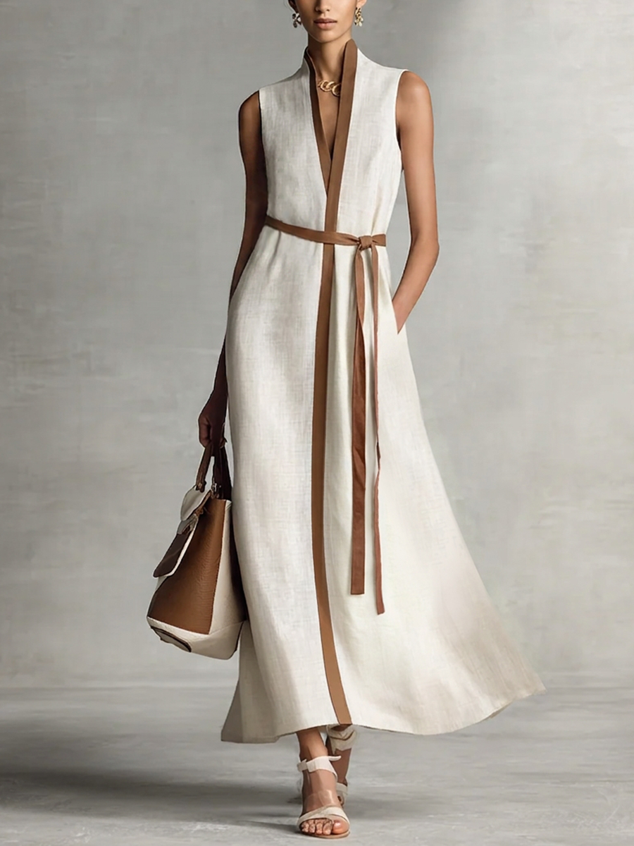 Bella | Sleeveless V-Neck Tie-Waist Cotton