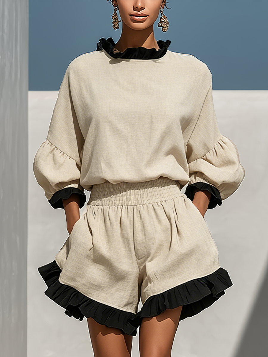 Blythe | Women’s Beige Linen-Blend Contrast