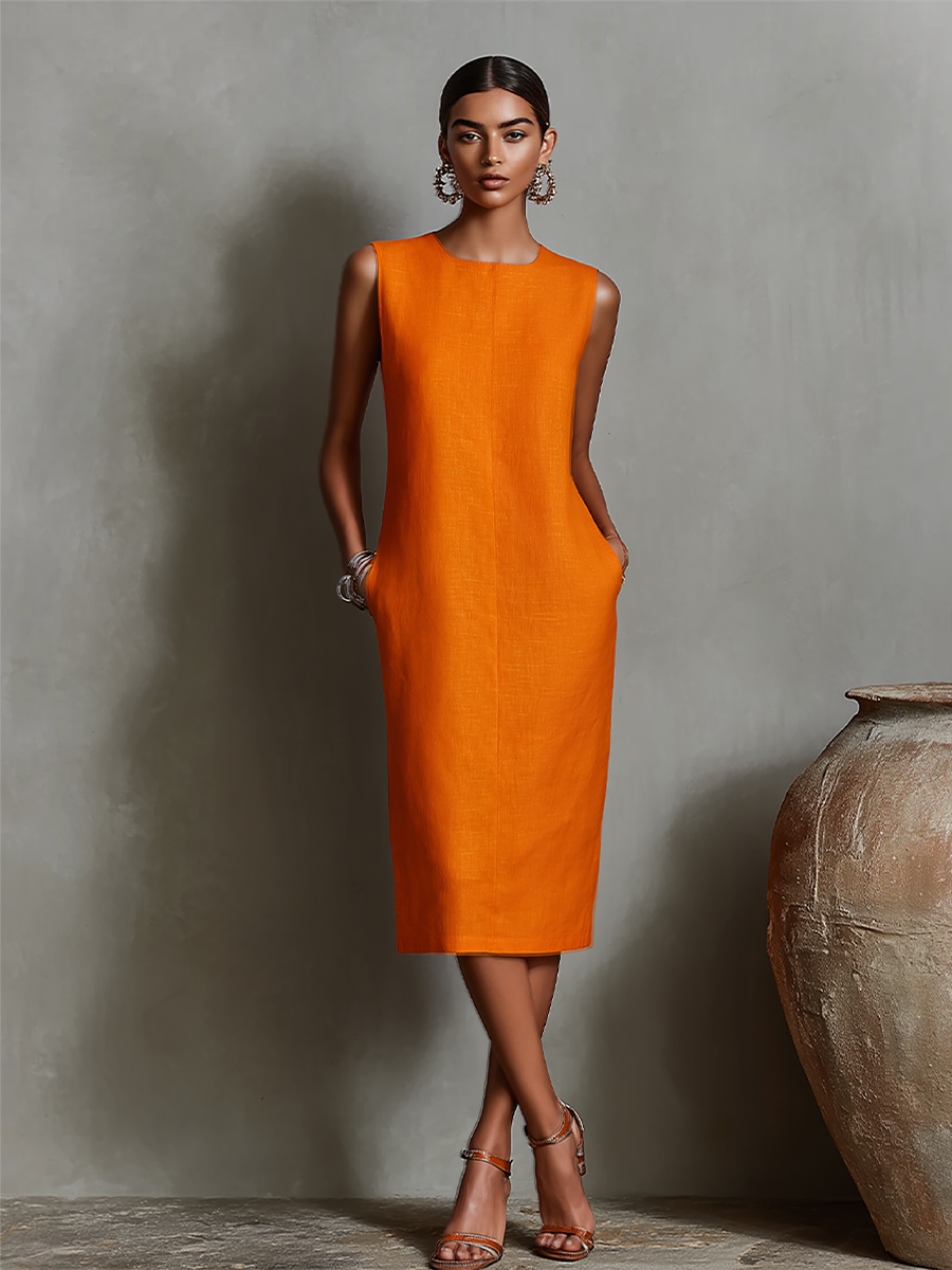 Amara | Orange Linen Shift Dress