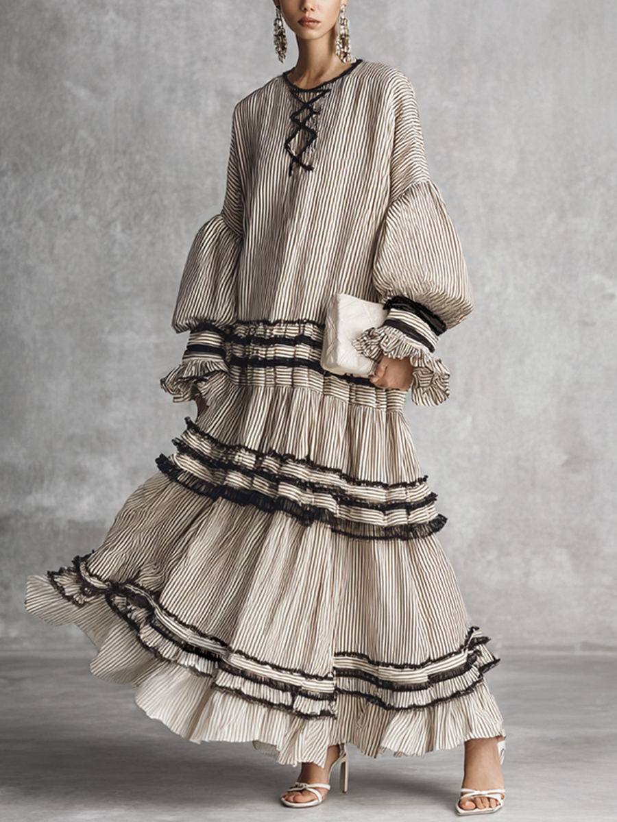 Aria | Boho Striped Ruffle Tiered