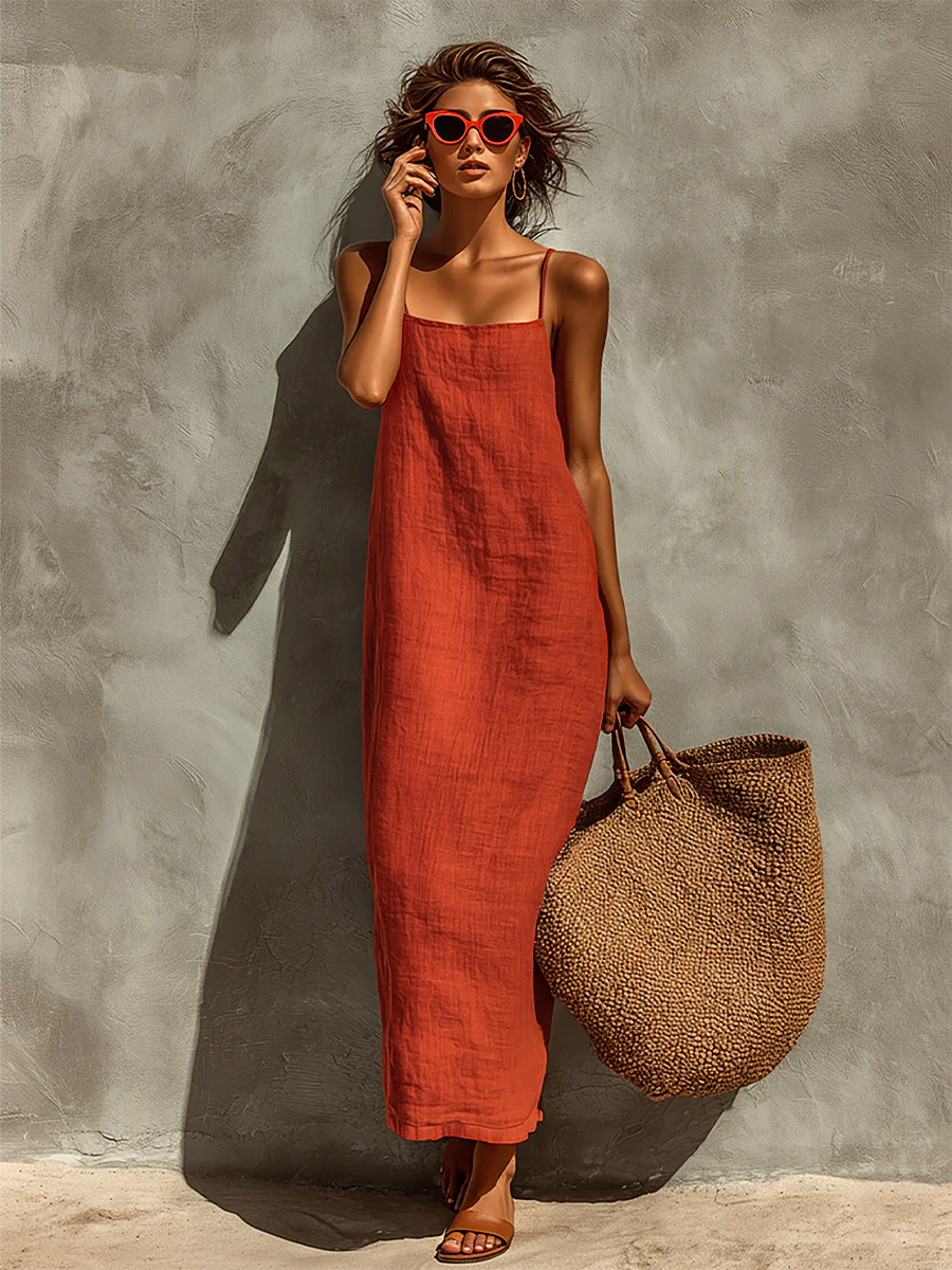 Agatha | Red Cotton Dress Spaghetti