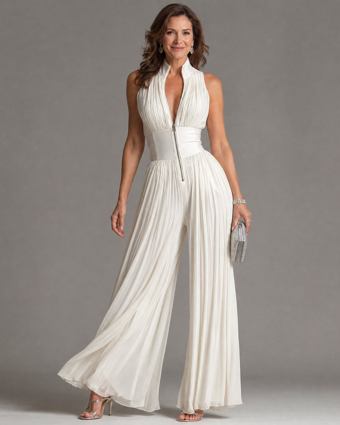ZARIKA | Pleated Halterneck Wide-Leg Jumpsuit