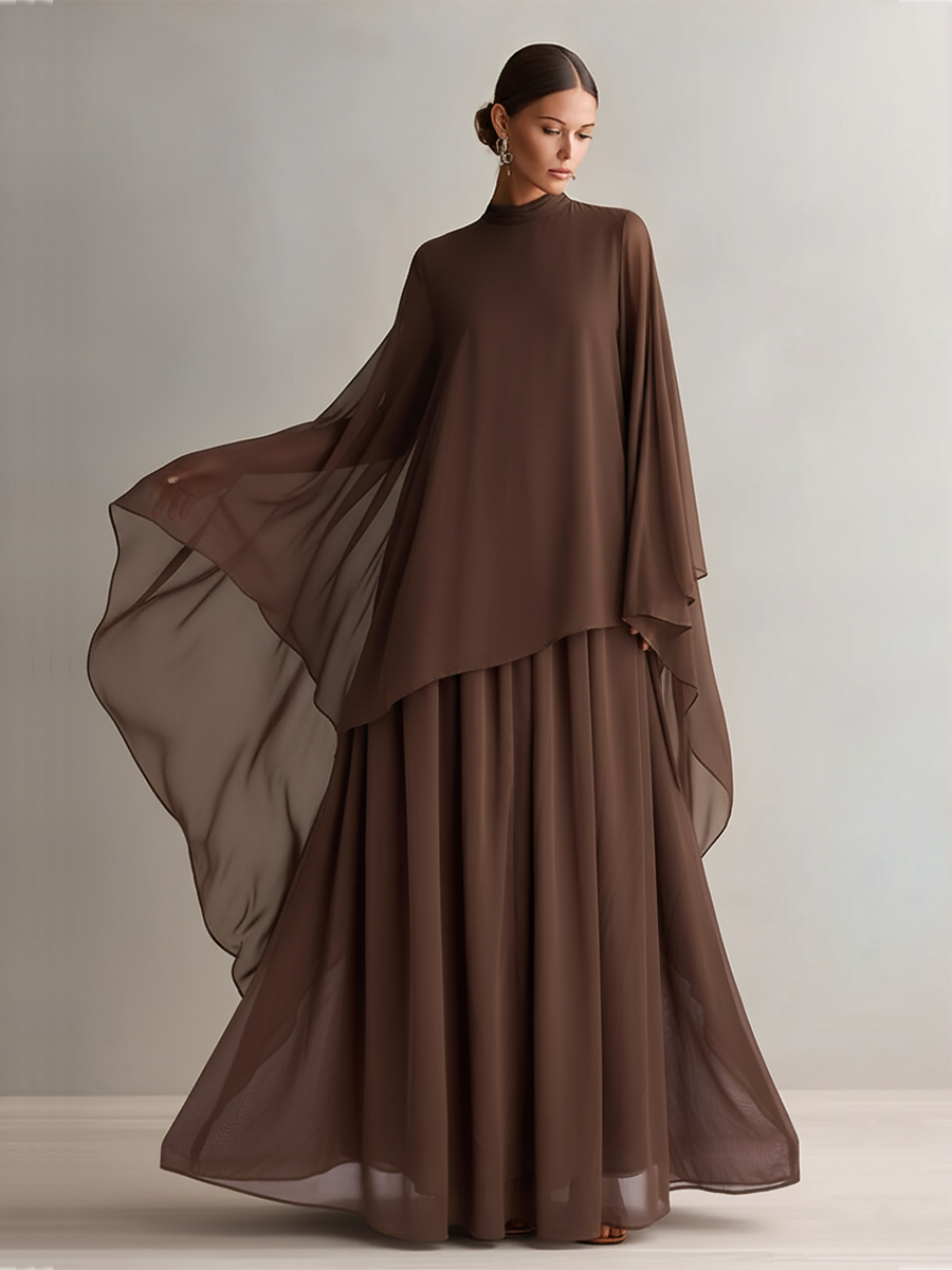 Maria | Rich Brown Chiffon Dress