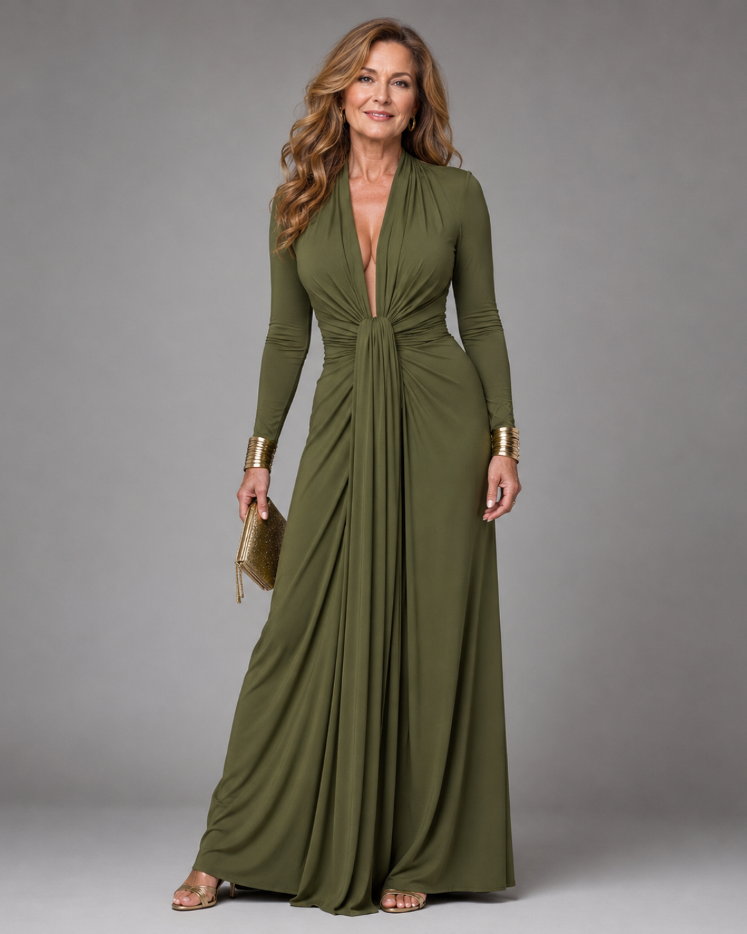 VIMMER | Deep V-Neck Maxi Dress