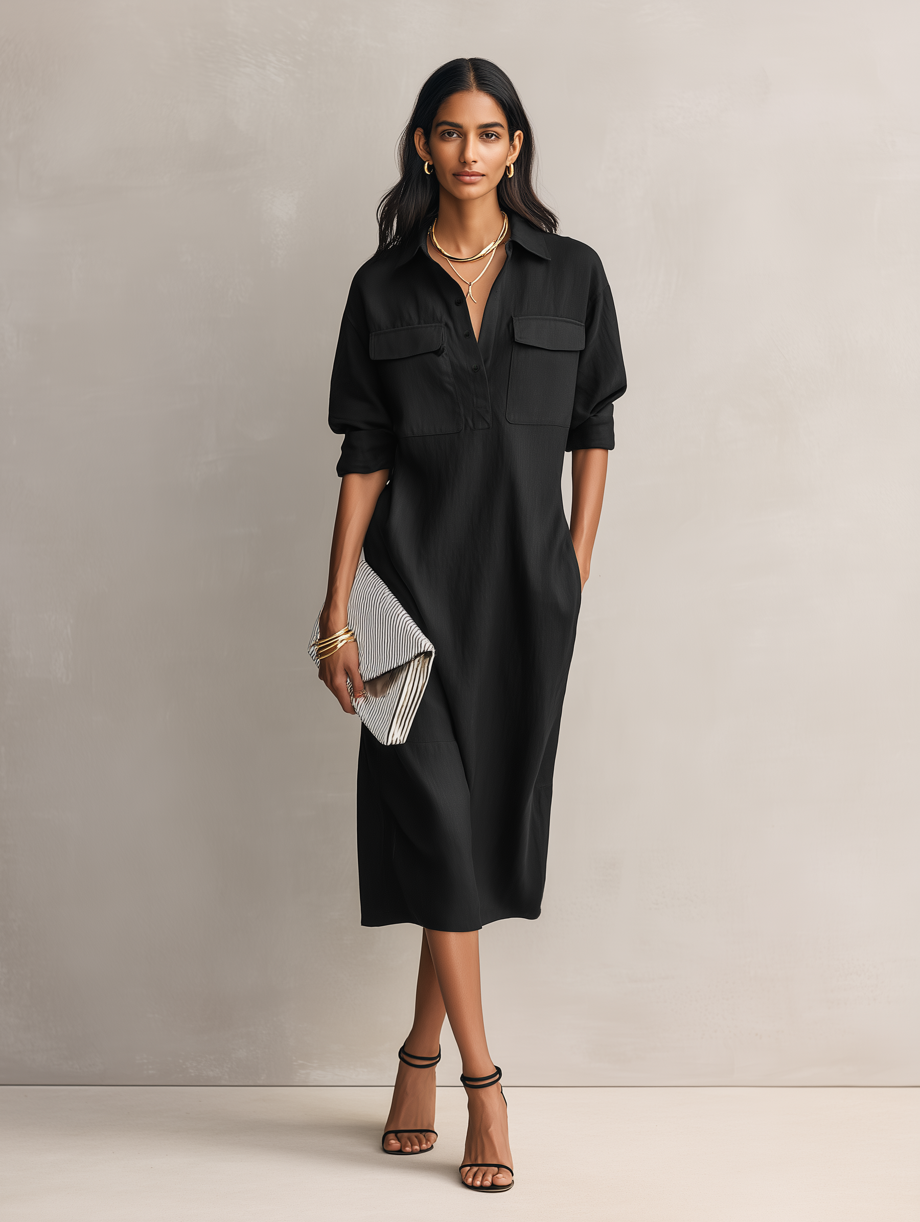 Bridget | Elegant Black Cotton-linen Blend