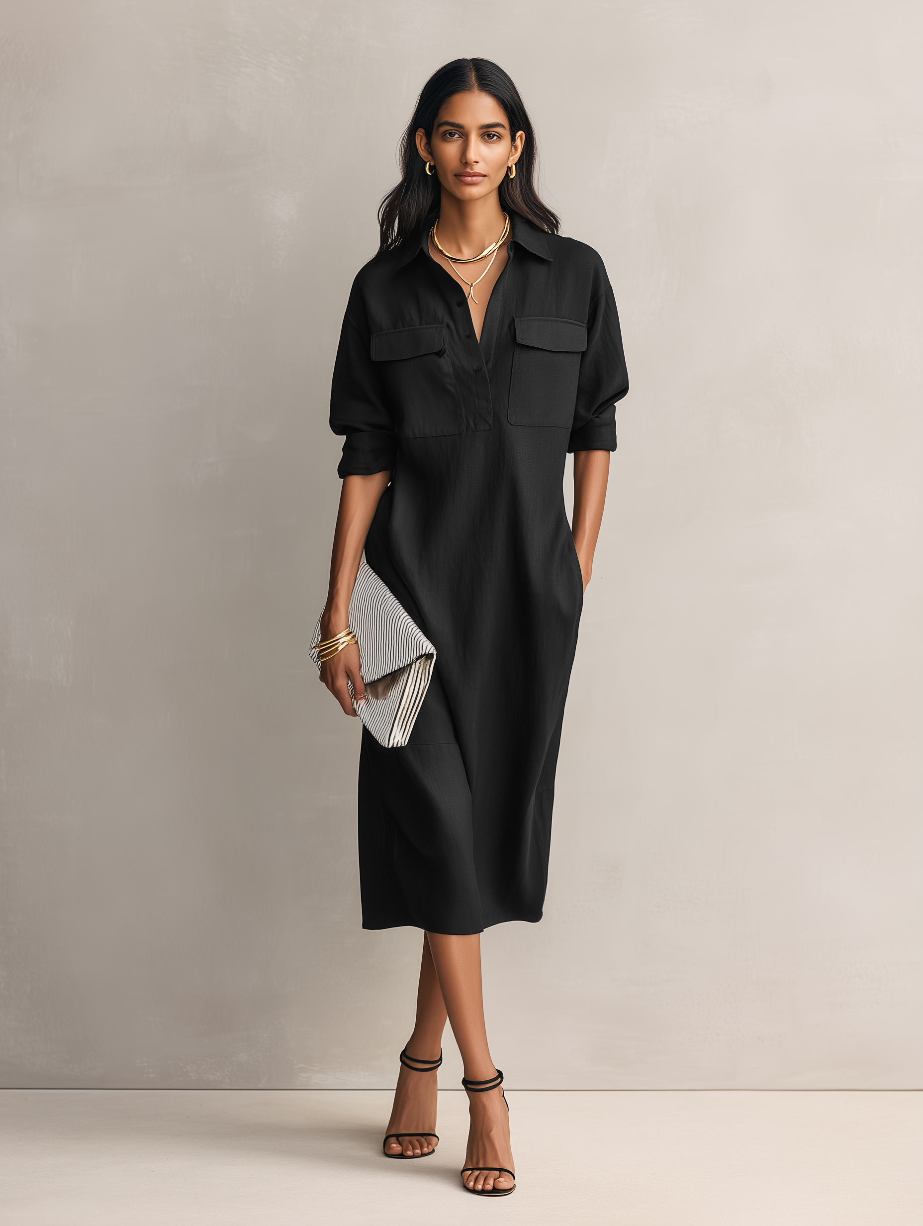 Bridget | Elegant Black Cotton-linen Blend