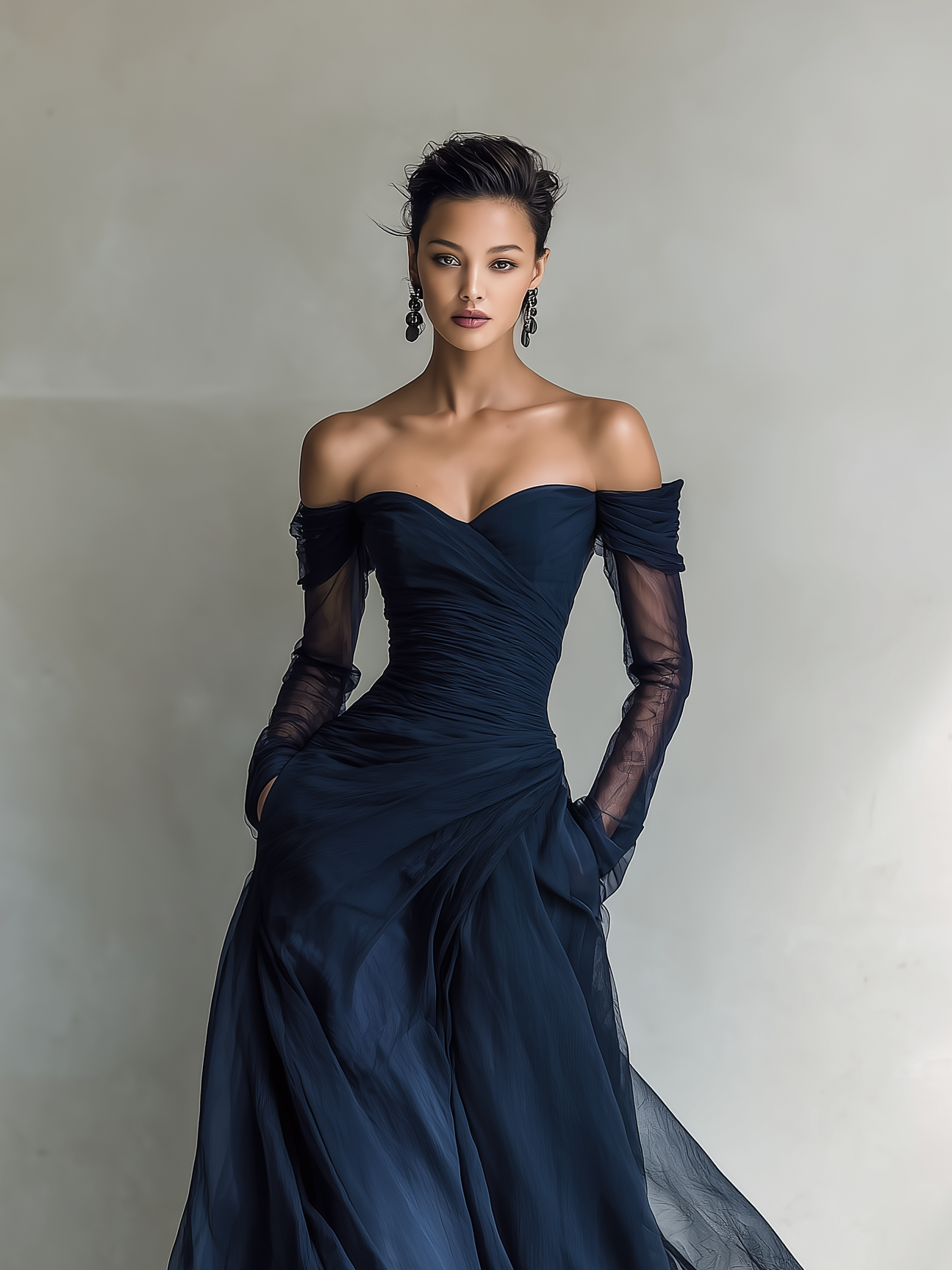 Elise | Elegant Dark Blue Chiffon