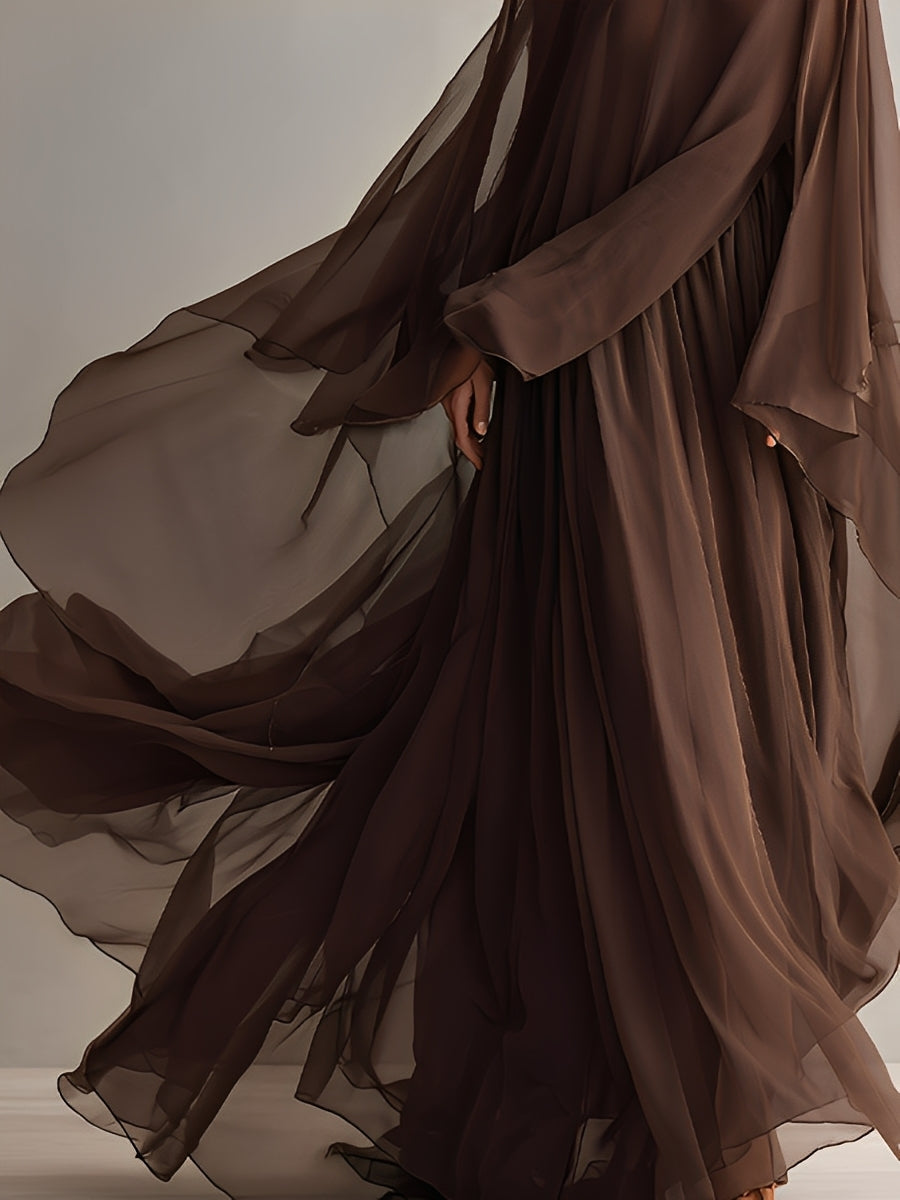 Maria | Rich Brown Chiffon Dress