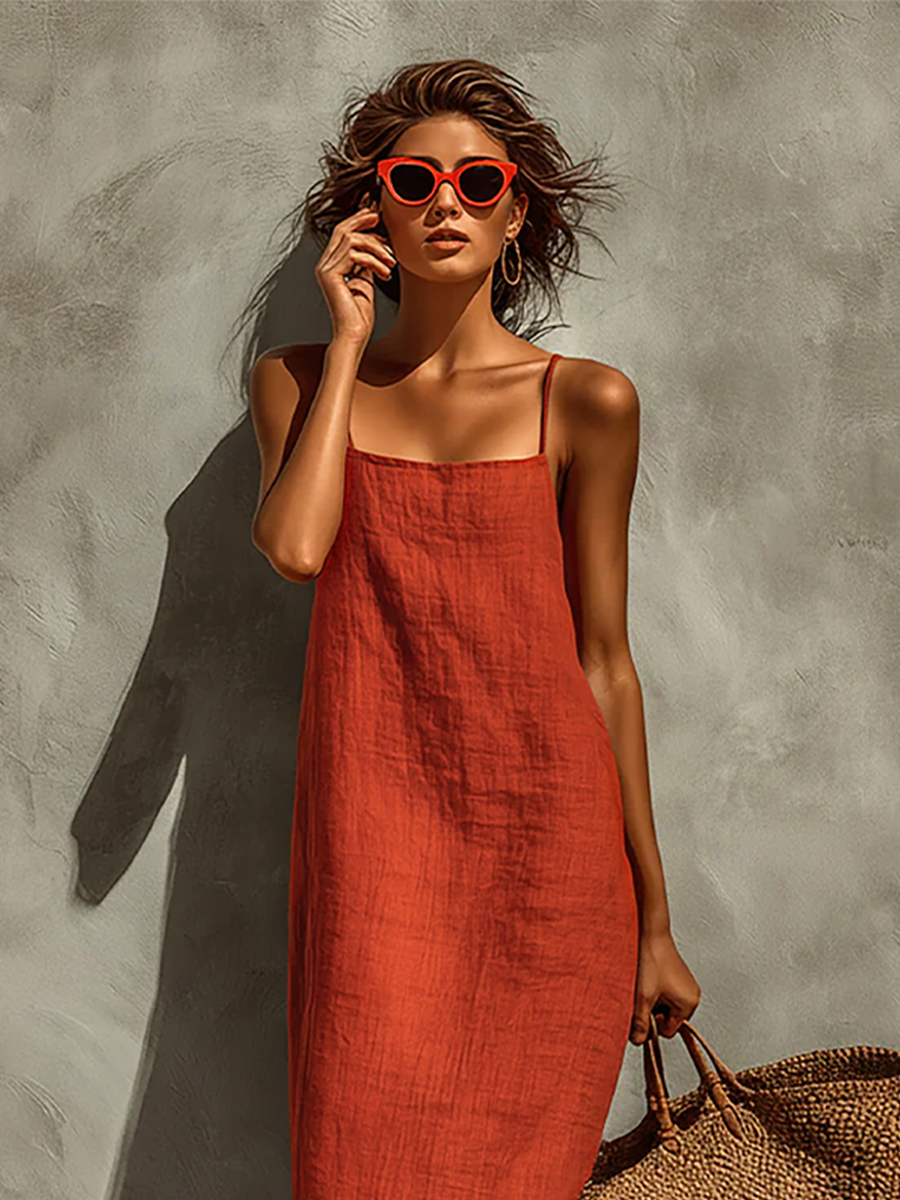 Agatha | Red Cotton Dress Spaghetti