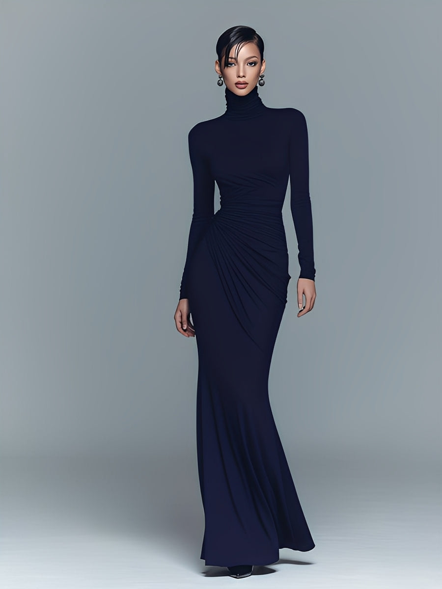 Sandra | Navy Elegant Stretch Polyester-Cotton