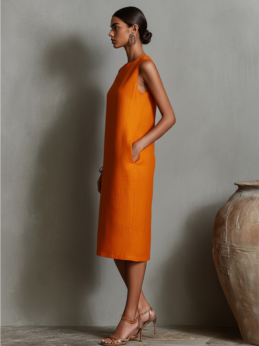 Amara | Orange Linen Shift Dress