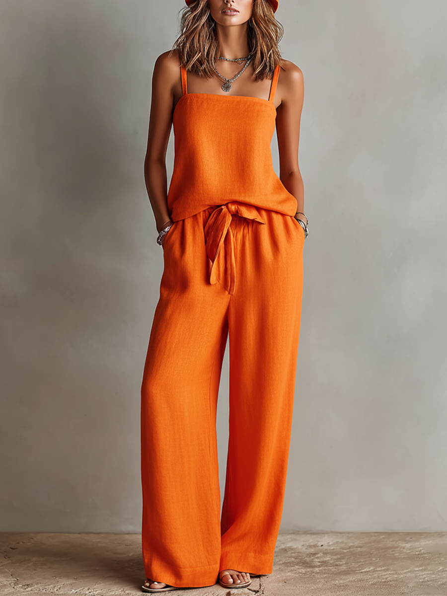 Aurora | Orange Linen Two-Piece Set