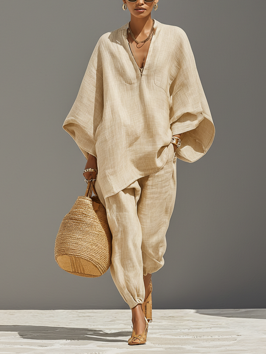 Arabella | Neutral Linen Set Asymmetric