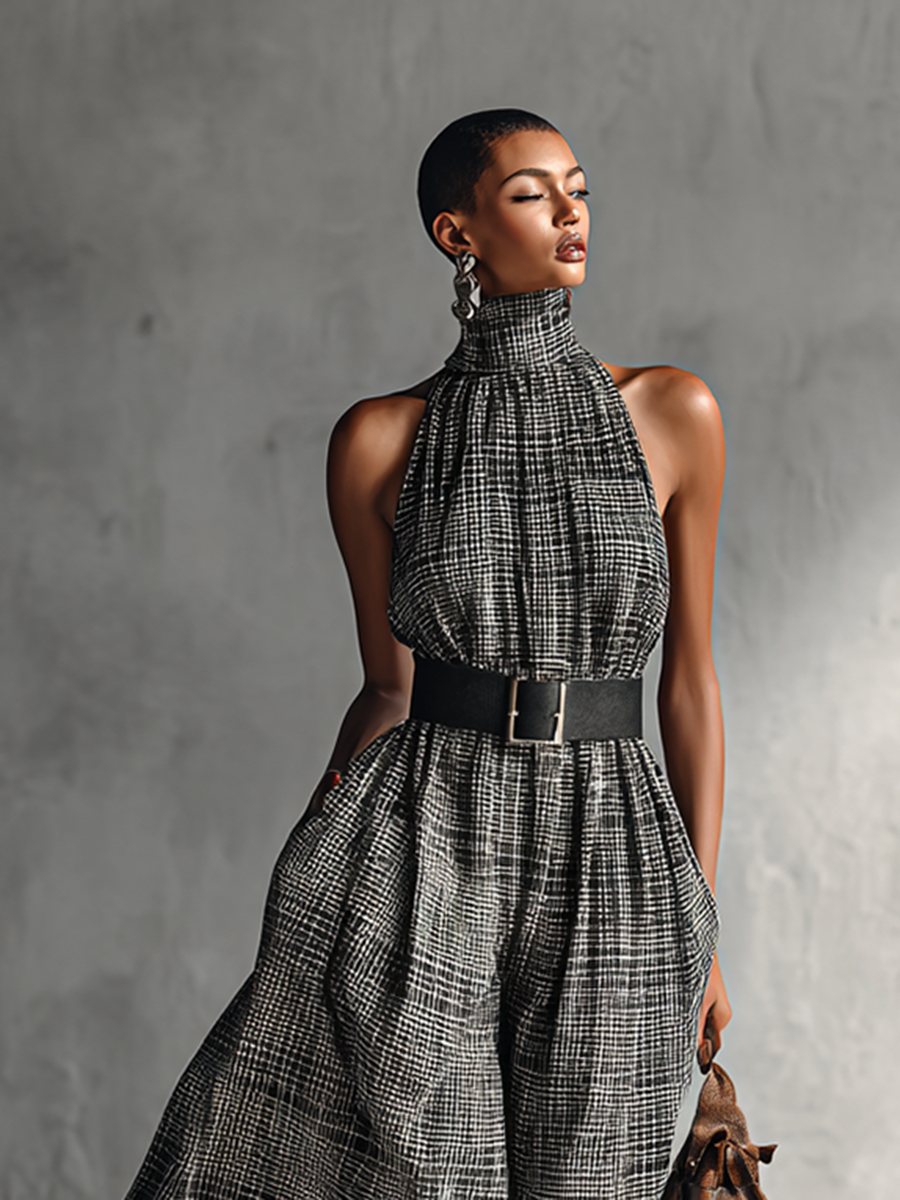 Val | Plaid High Collar Sleeveless