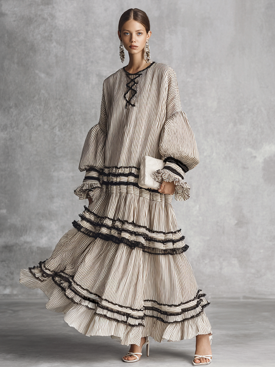 Aria | Boho Striped Ruffle Tiered