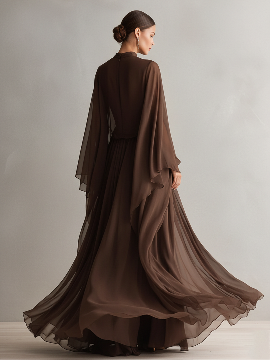 Maria | Rich Brown Chiffon Dress