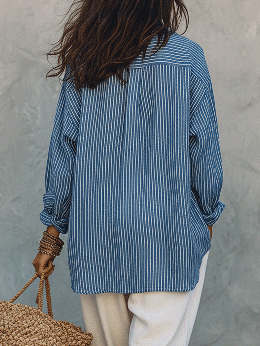 Penelope | Bohemian Blue Stripe Airy Shirt