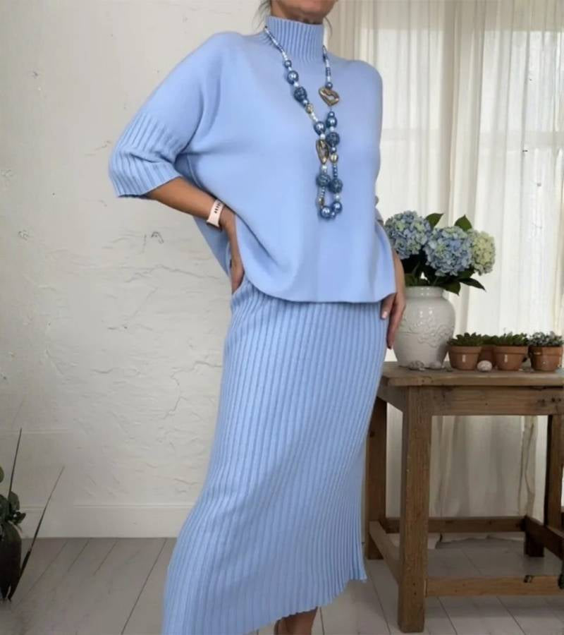 Debora | Knit Ensemble with Ribbed Midi Skirt