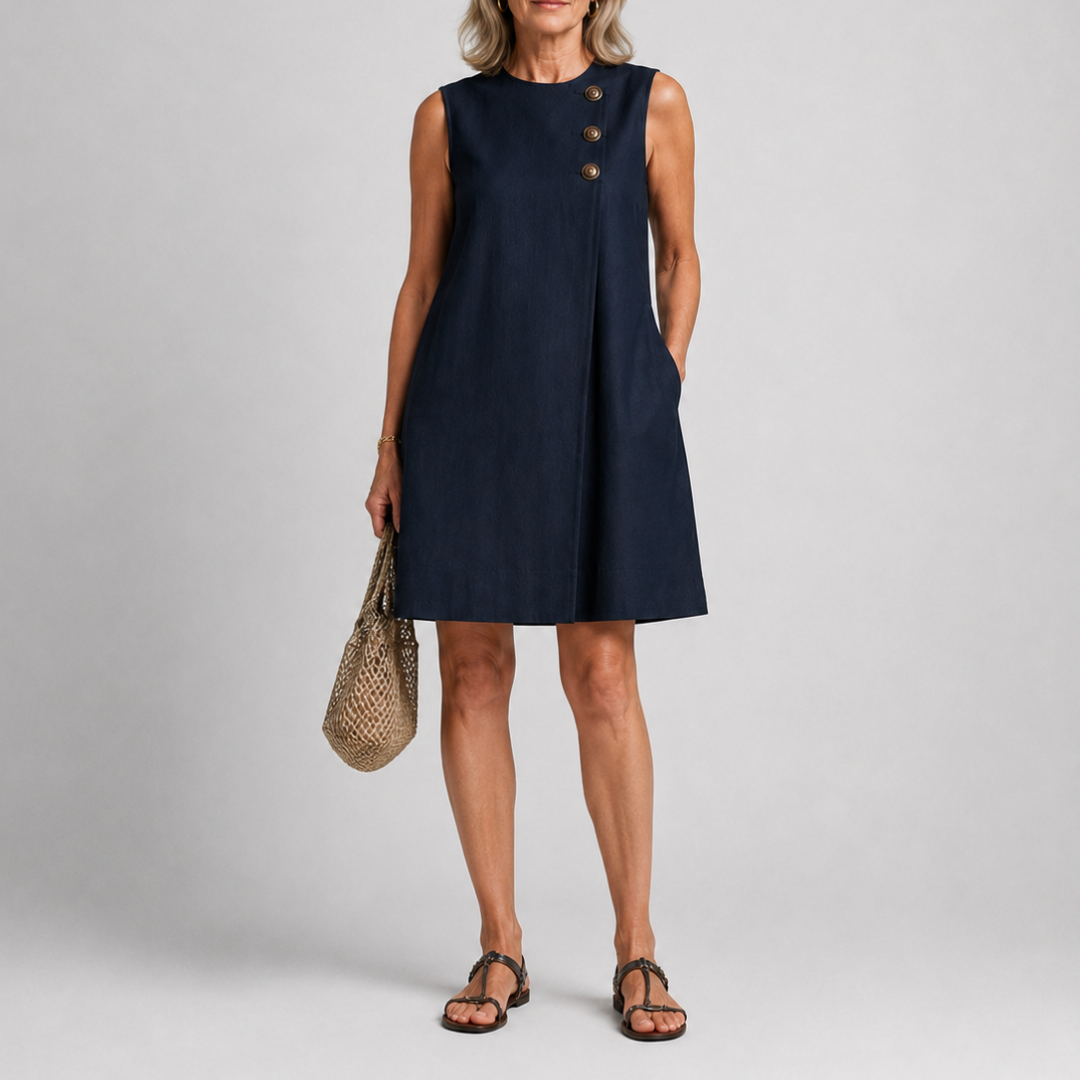 Aubrey™ Asymmetric Button Mini Dress