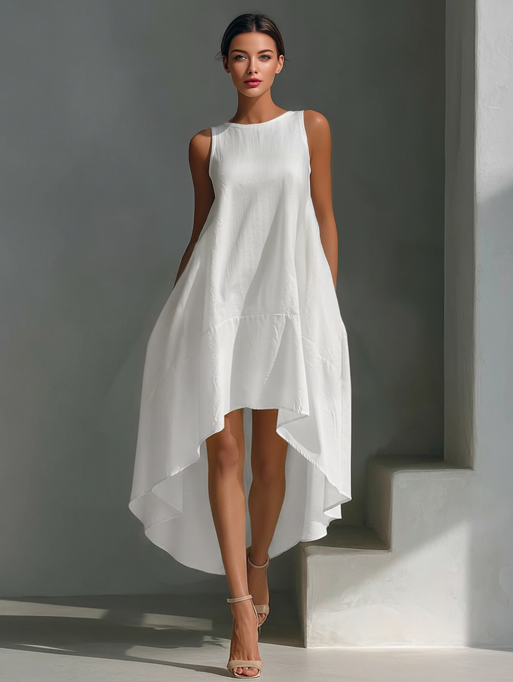 Avery | White Linen Fabric Sleeveless