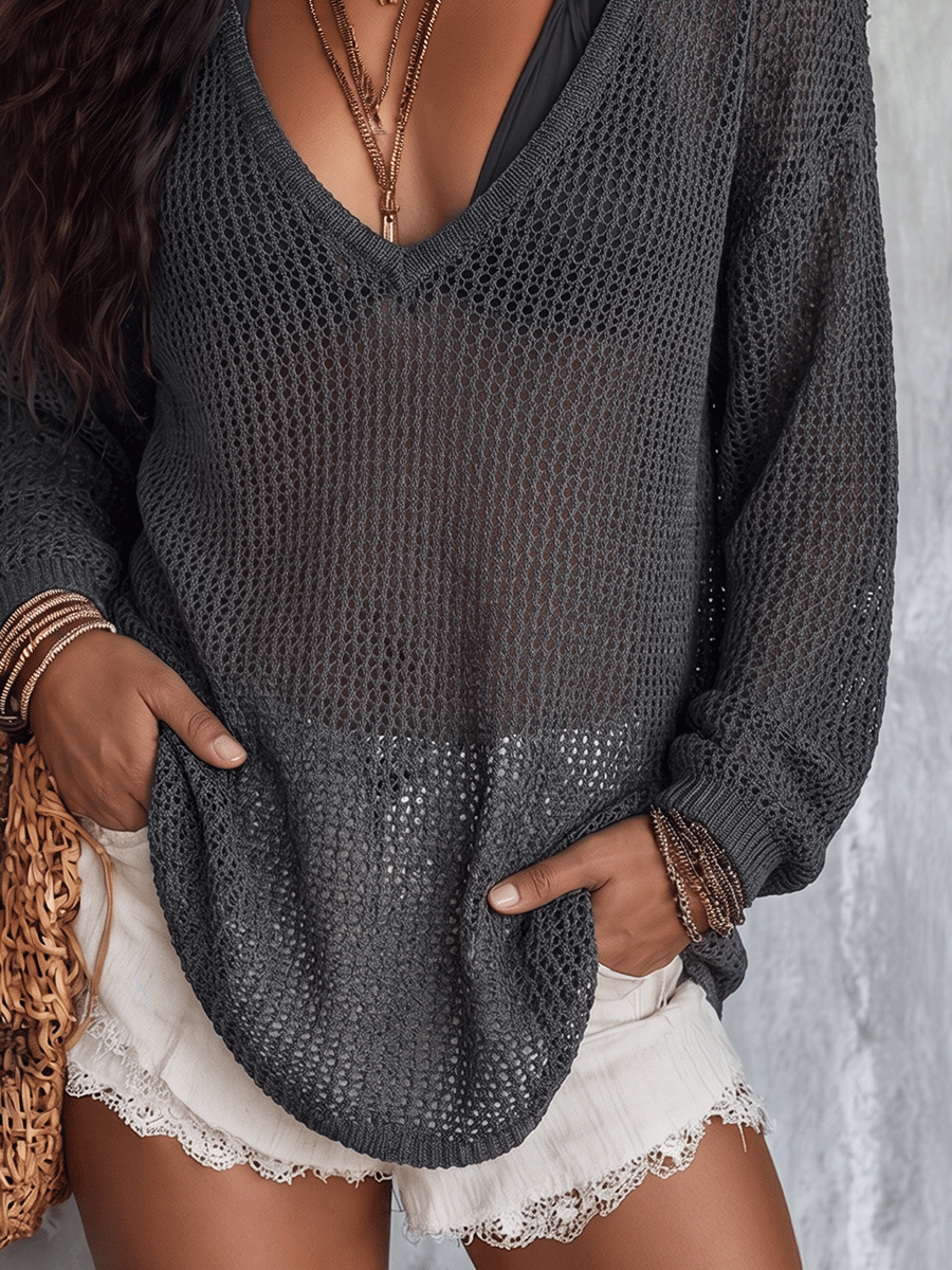 Yasmin | Elegant Lightweight Vacation Smoke Grey Knit