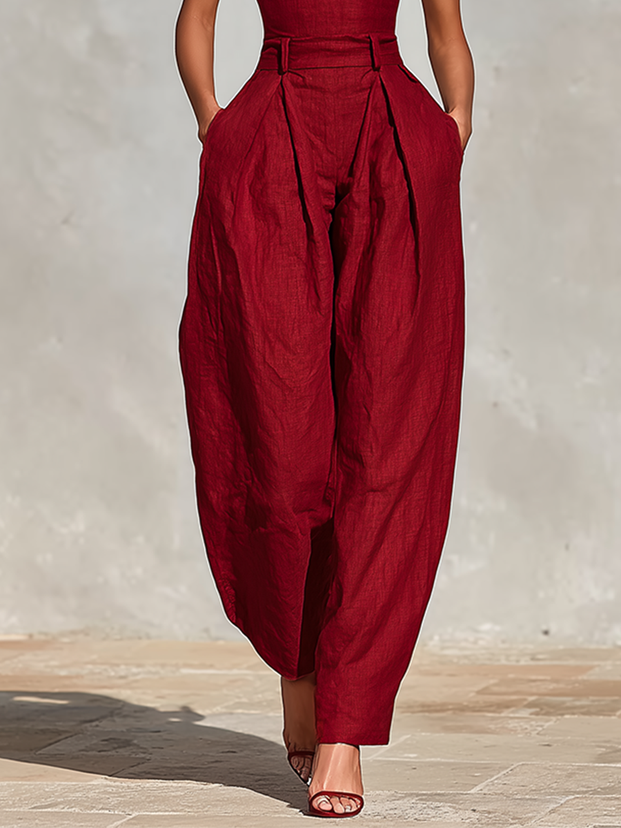Cass | Red Linen Jumpsuit Spaghetti