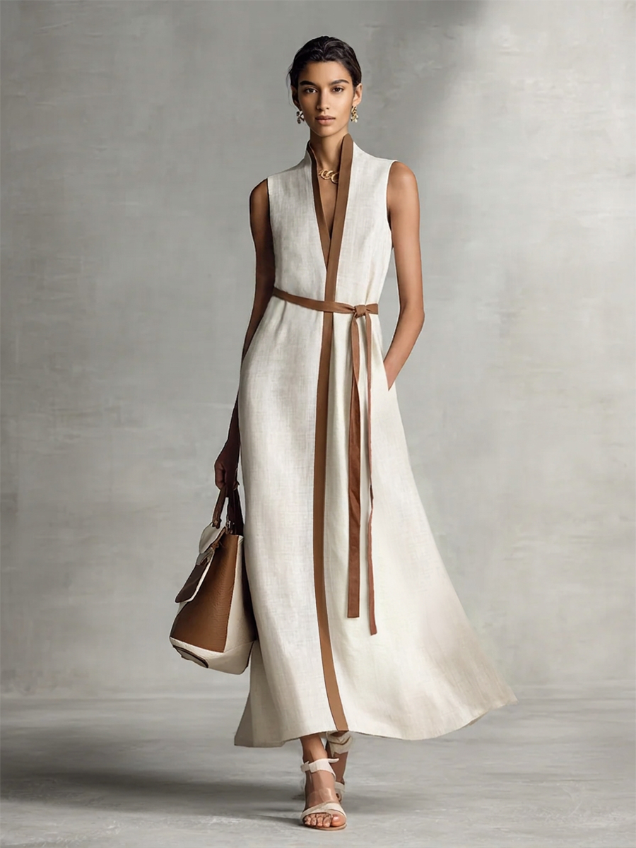 Bella | Sleeveless V-Neck Tie-Waist Cotton