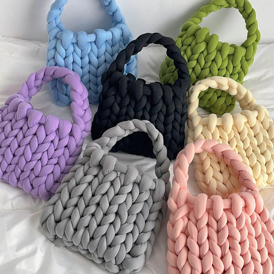 Genevieve | Grey Mini Chunky Knit Bag
