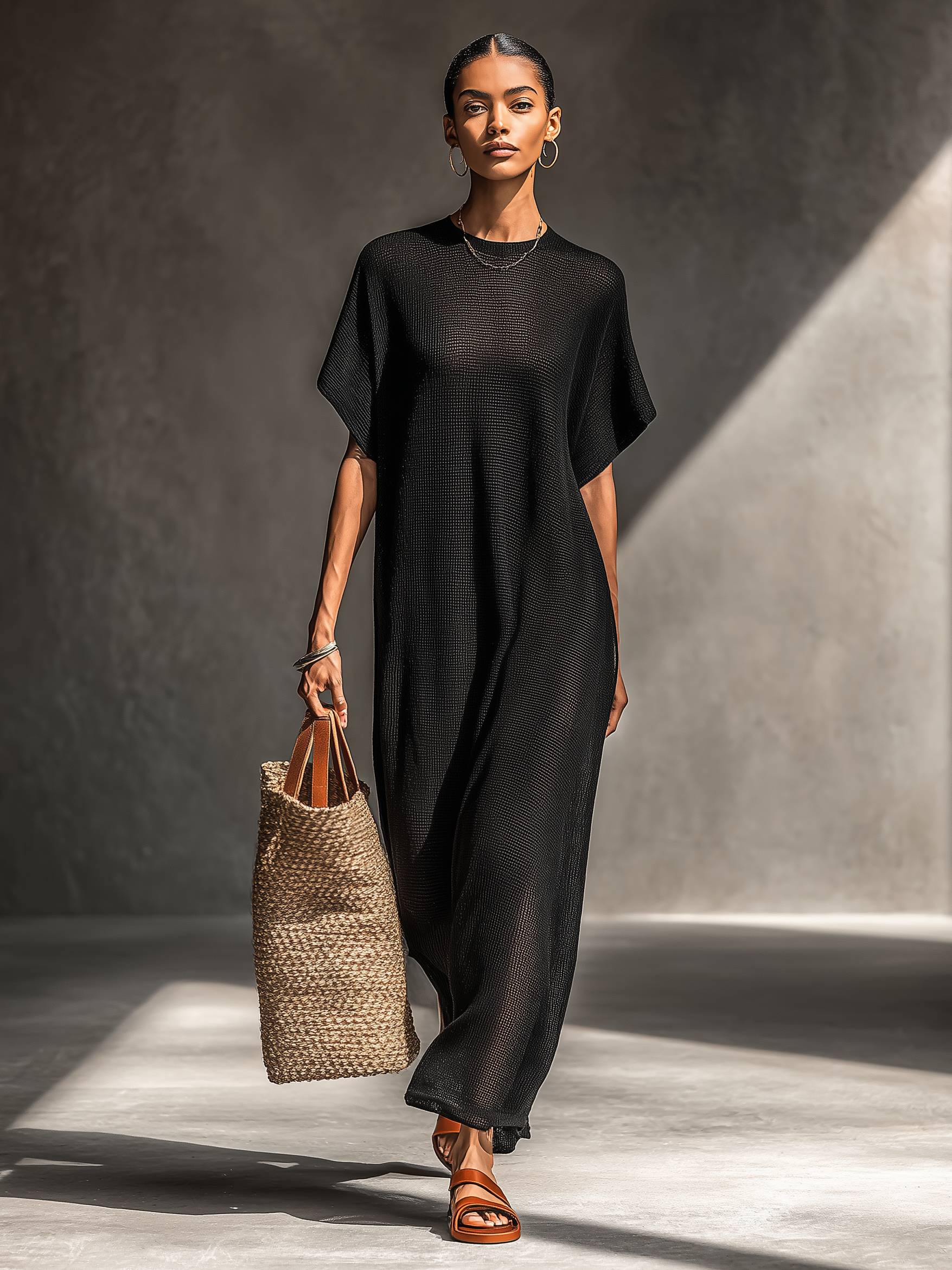 Jane | Sheer Knit Short-sleeved Maxi