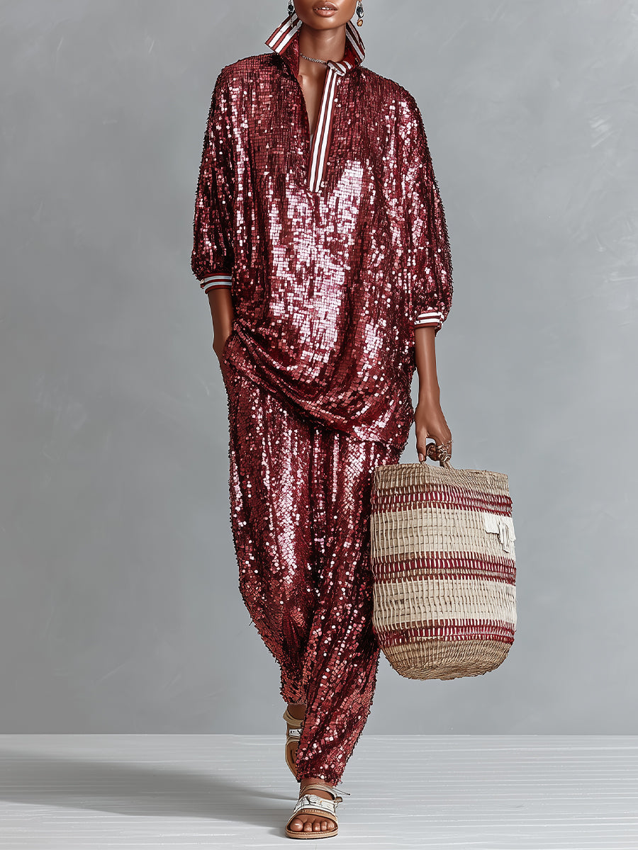 Phoebe | Burgundy Glamorous Sequin Striped