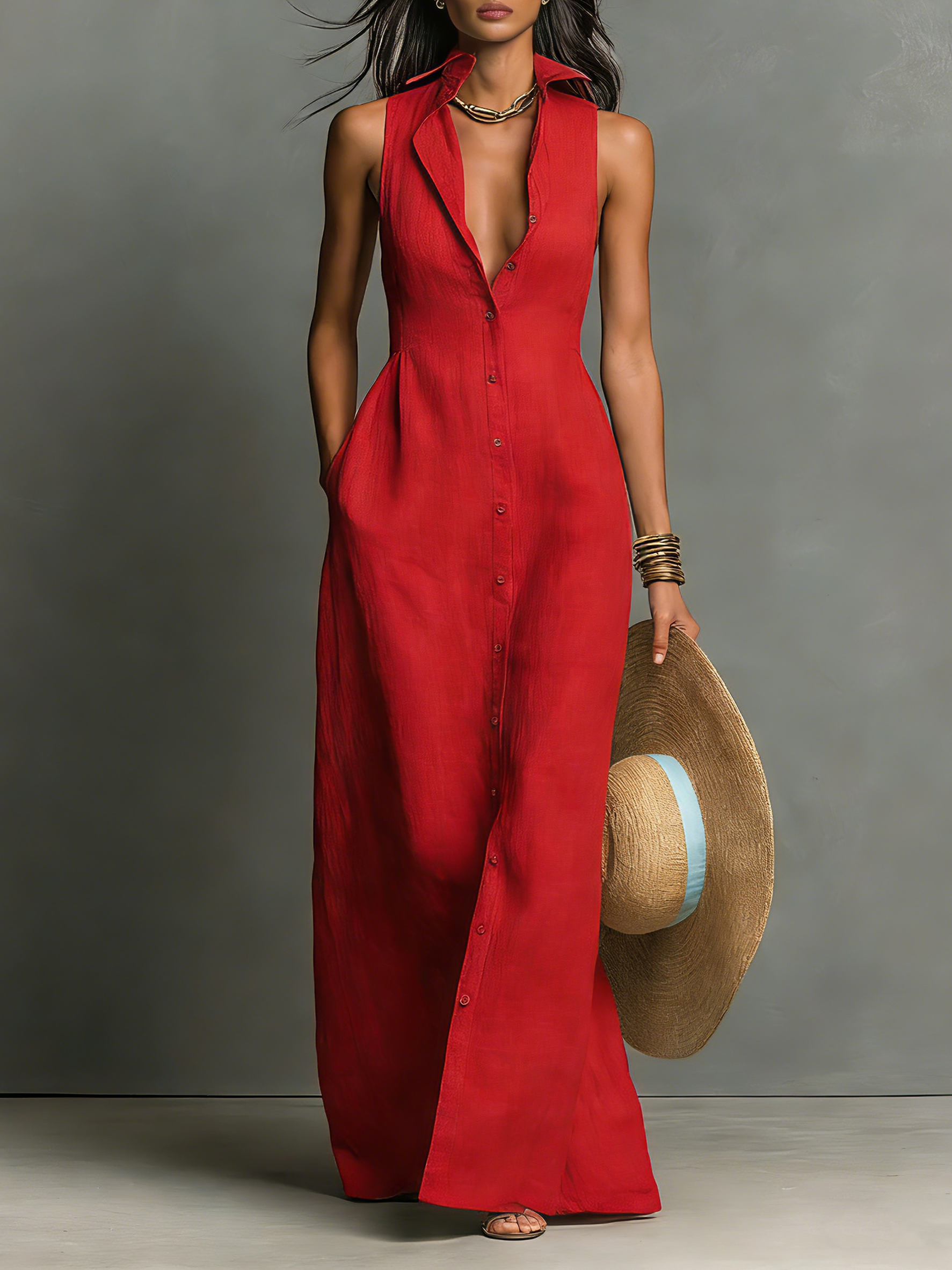Alba | Linen-Blend Collared Single-Breasted Sleeveless