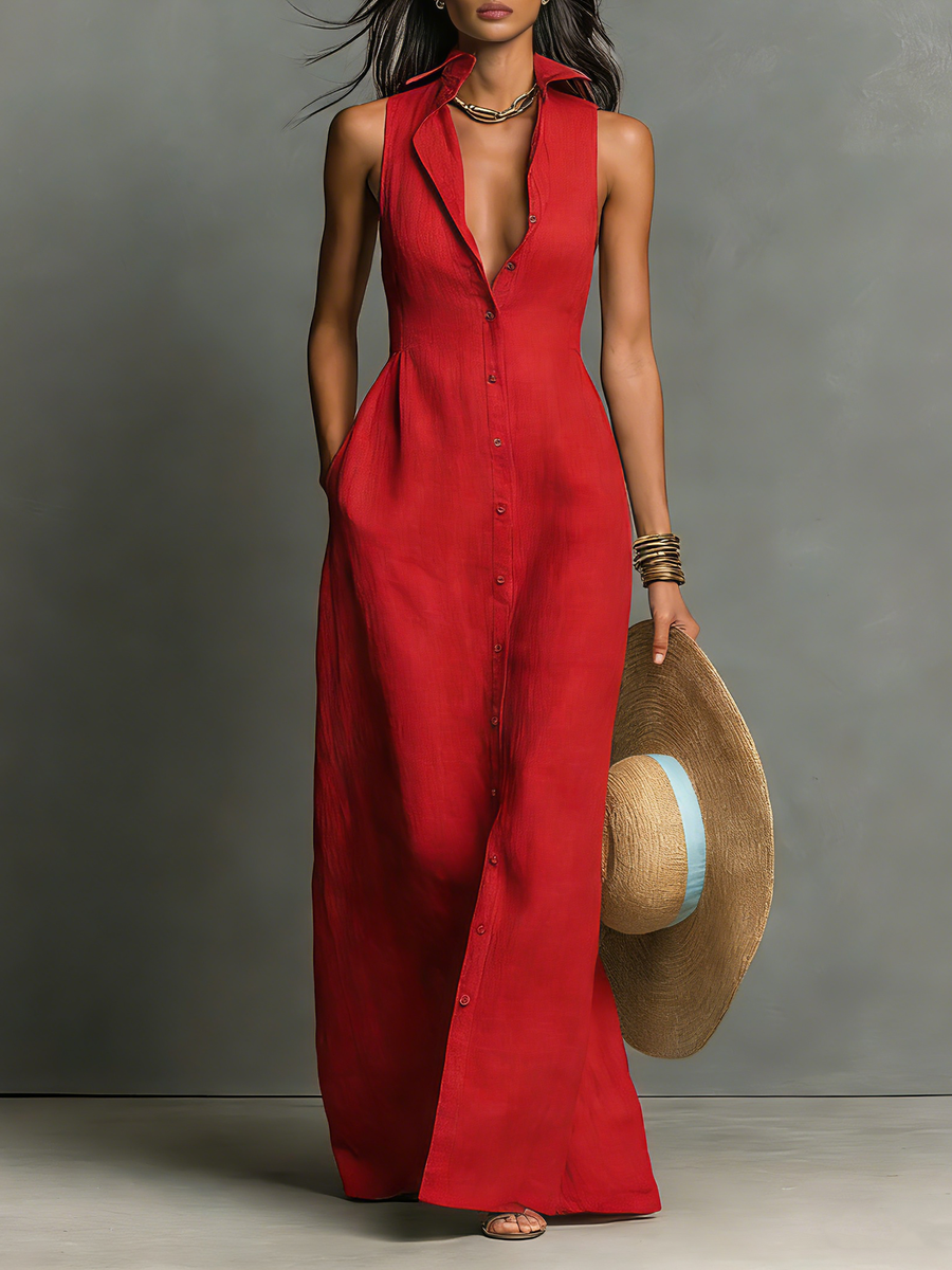 Alba | Linen-Blend Collared Single-Breasted Sleeveless
