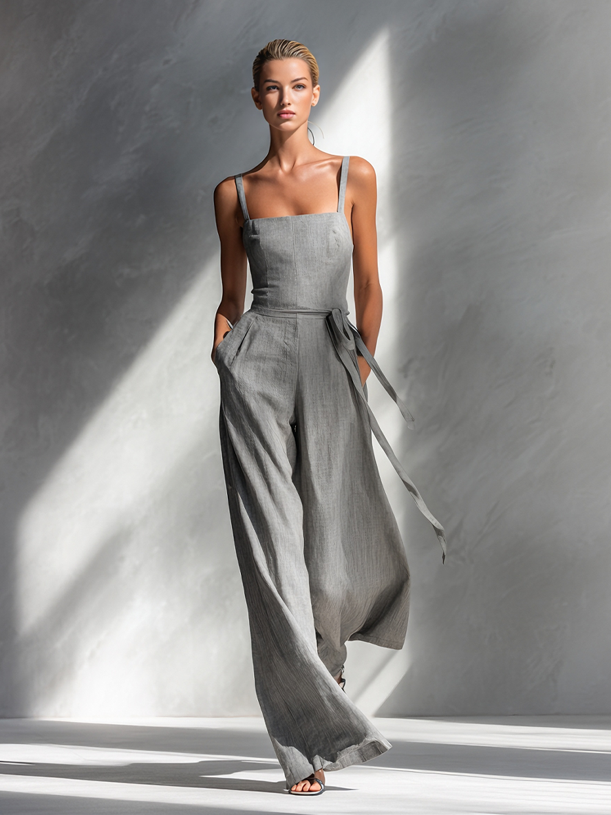 Mia | Linen Blend Gray Spaghetti-Strap