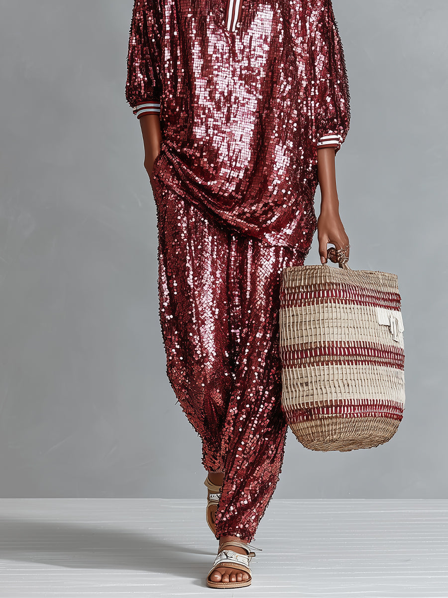Phoebe | Burgundy Glamorous Sequin Striped