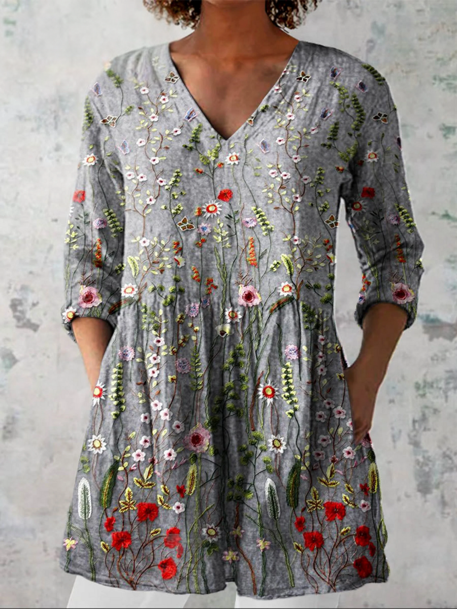 Amelie™ | Long Blouse with V-Neck