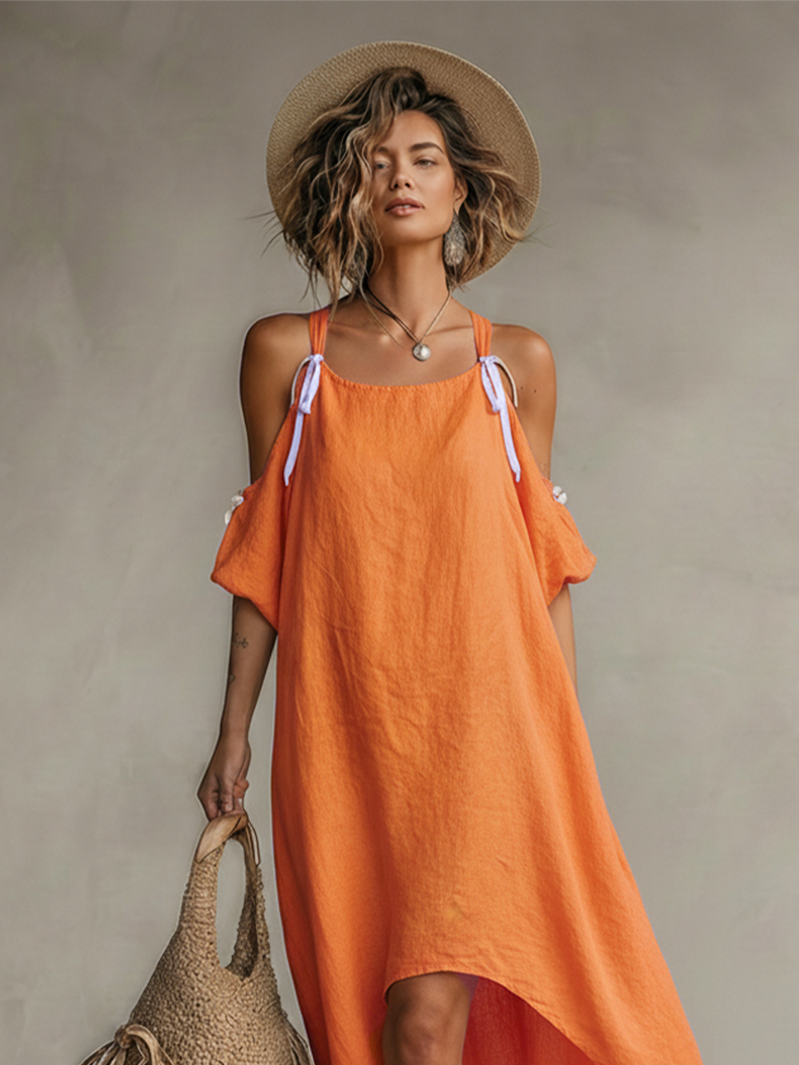 Joy | Tangerine Linen Dress Cold
