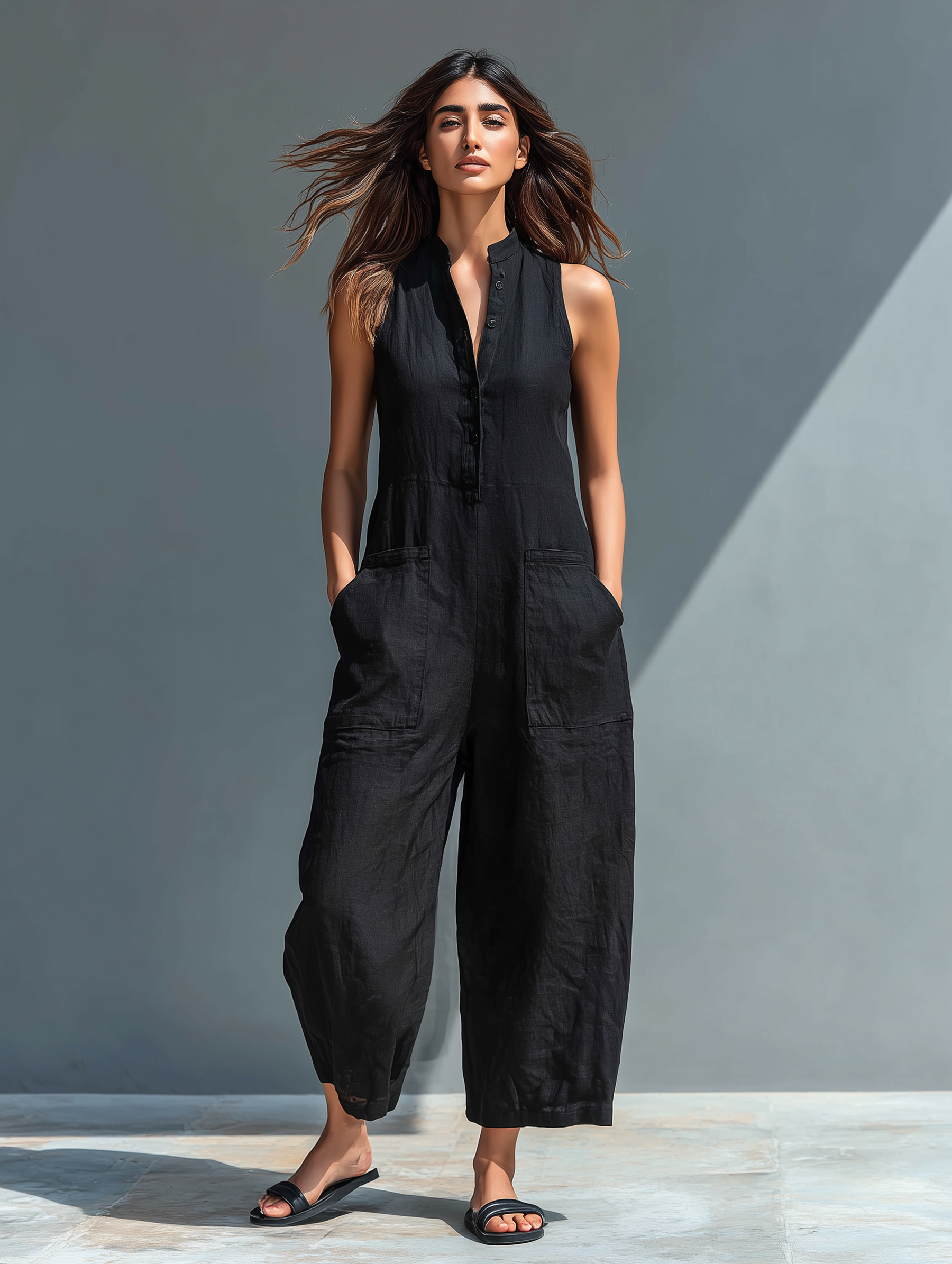 Adriana | Linen Blend Button-up Stand-collar