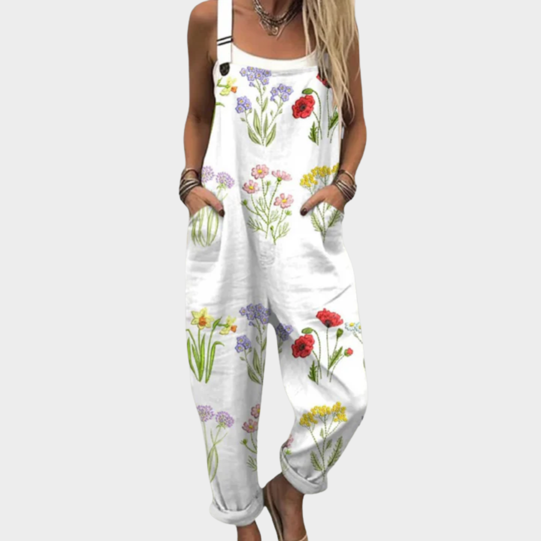 Pearl | White Floral Overalls