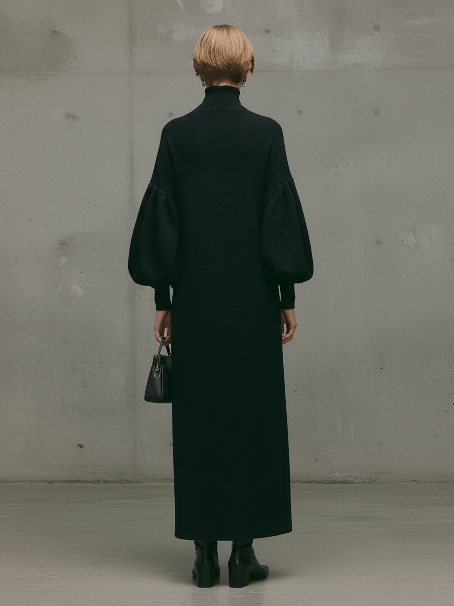 Marta | Modern Black Turtleneck Puff-Sleeve