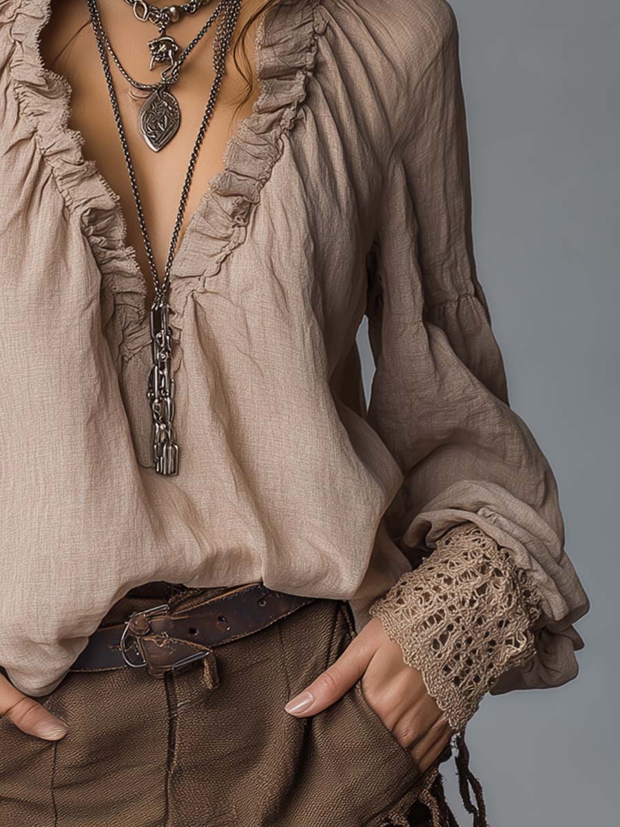Octavia | Easy-to-wear Ruffled Pleated Collar Cotton Linen