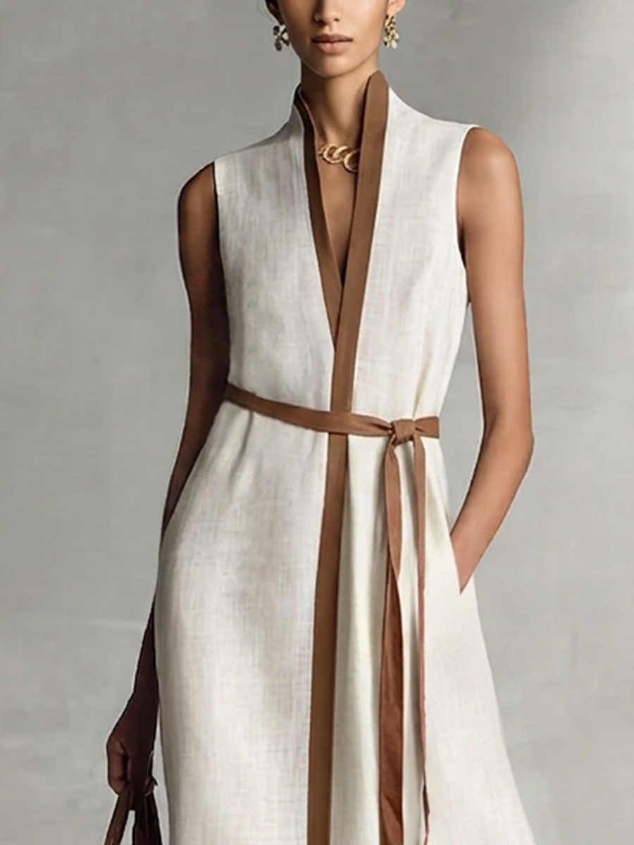 Bella | Sleeveless V-Neck Tie-Waist Cotton