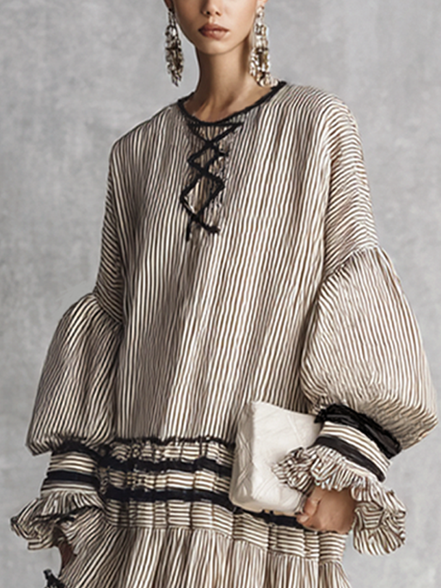 Aria | Boho Striped Ruffle Tiered